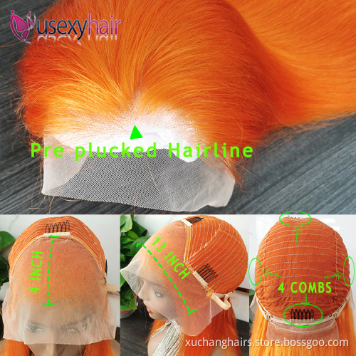 Wholesale orange ginger human hair wig transparent lace front virgin cuticle aligned hair colored women wigs frontal human hair
